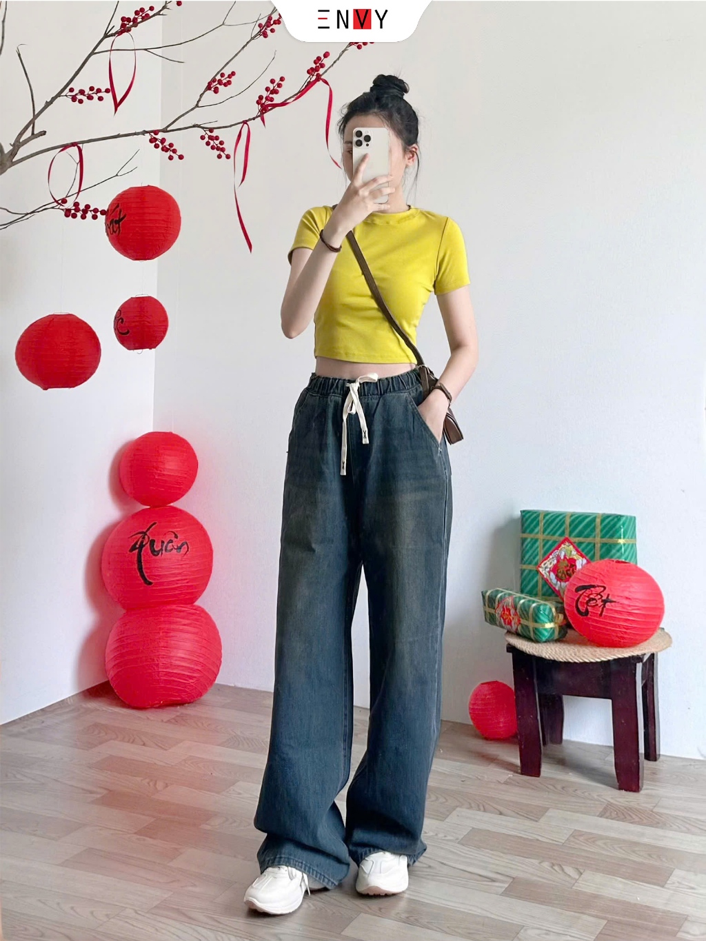 Ảnh Quần Jean Lưng Thun Nữ Dáng Dài Ống Rộng ENVY J156 1