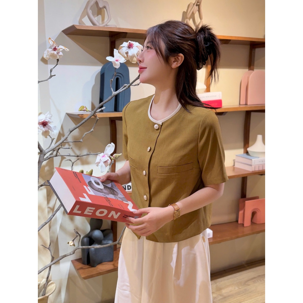 Áo Sơ Mi Nữ Ngắn Tay Cổ Tròn Basic Dáng Ngắn Tiểu Thư  Kiểu Hàn Quốc Nữ Tính - SM89
