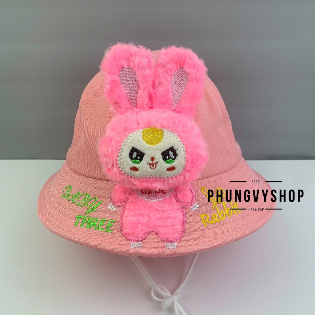 Bé 3-6  Tuổi/Vđ 53cm_Mũ bucket tai bèo vành trai gái trẻ em phungvyshop-nón /Bo trung Kaki BABY THREE "TH"   /