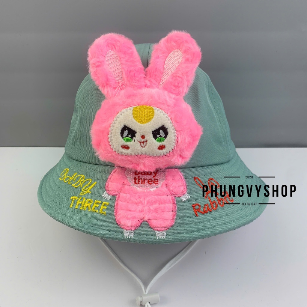 Bé 3-6  Tuổi/Vđ 53cm_Mũ bucket tai bèo vành trai gái trẻ em phungvyshop-nón /Bo trung Kaki BABY THREE "TH"   /