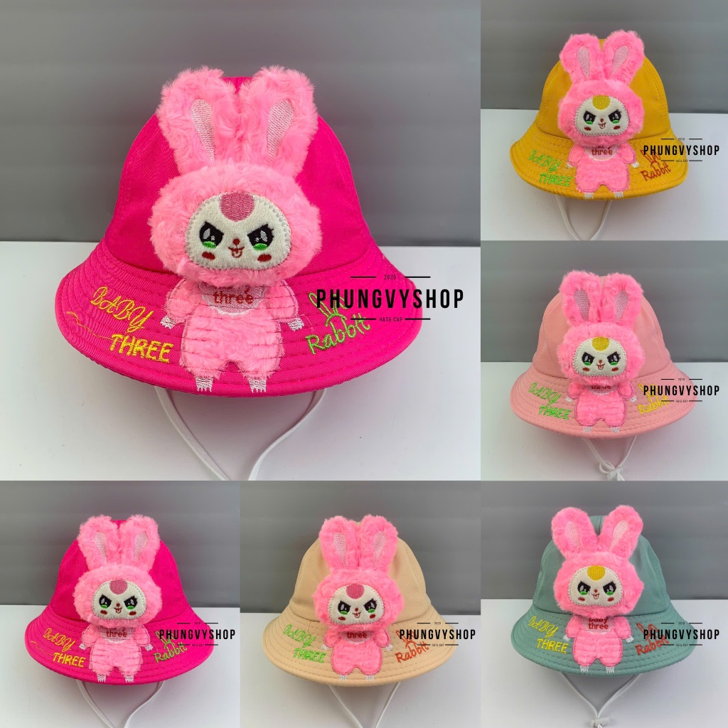 Bé 3-6  Tuổi/Vđ 53cm_Mũ bucket tai bèo vành trai gái trẻ em phungvyshop-nón /Bo trung Kaki BABY THREE "TH"   /
