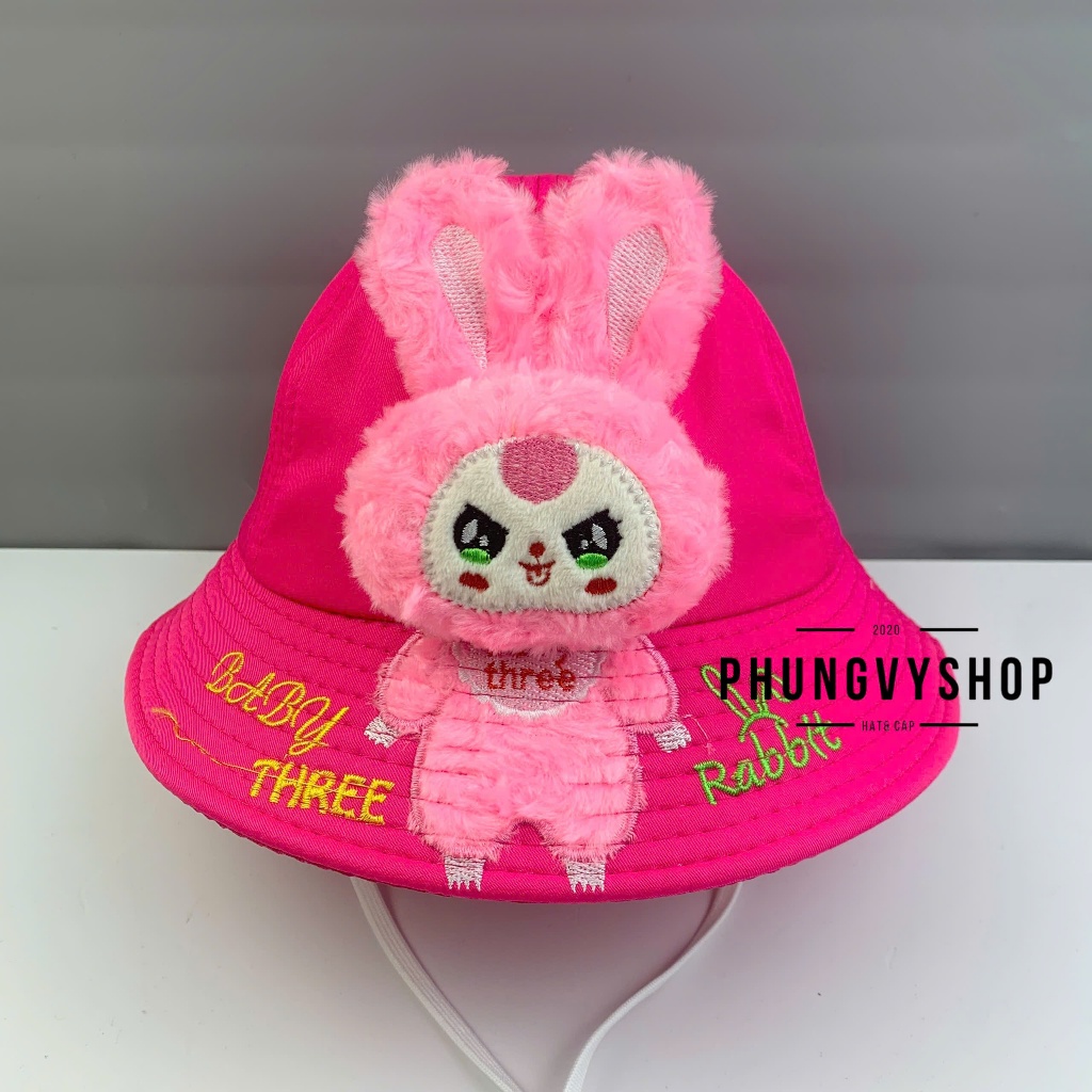 Bé 3-6  Tuổi/Vđ 53cm_Mũ bucket tai bèo vành trai gái trẻ em phungvyshop-nón /Bo trung Kaki BABY THREE "TH"   /
