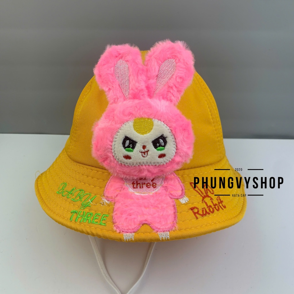 Bé 3-6  Tuổi/Vđ 53cm_Mũ bucket tai bèo vành trai gái trẻ em phungvyshop-nón /Bo trung Kaki BABY THREE "TH"   /