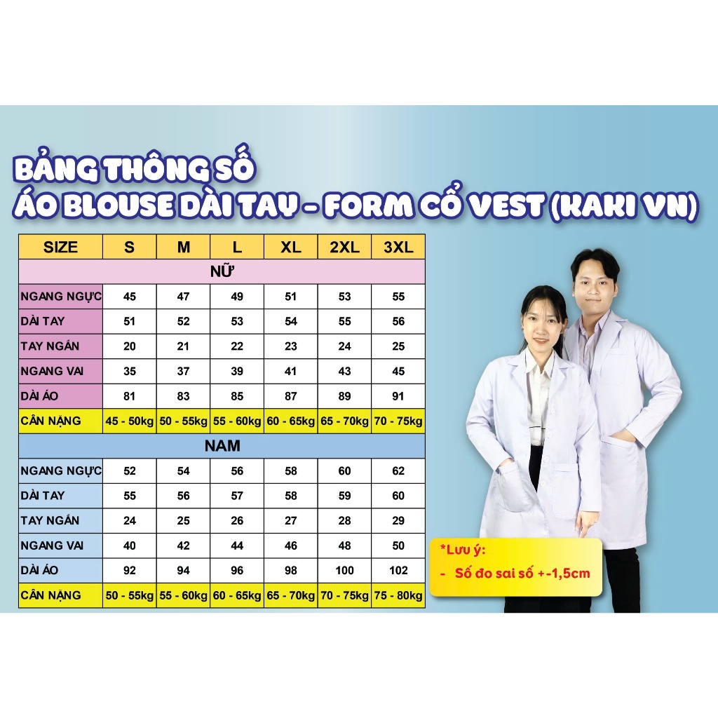 Áo Blouse Nam Nữ Thêu Logo Trường Cho Bác Sĩ, Sinh Viên Thực Tập