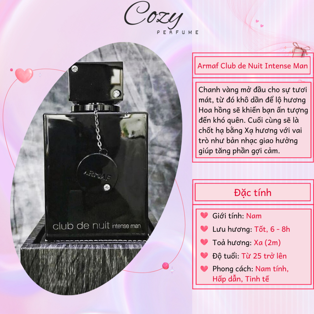Nước hoa nam Club De Nuit Man Chiết 5ml/10ml Hương thơm Nam tính Hấp dẫn Tinh tế-Cozy Perfume
