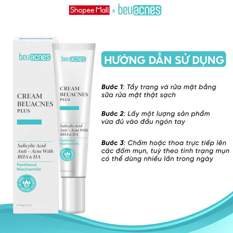 Ảnh Combo 2 kem giảm mụn nhanh 24h BEUACNES PLUS mụn trứng cá, chiết xuất rau má, hỗ trợ mờ thâm mụn 15g 3