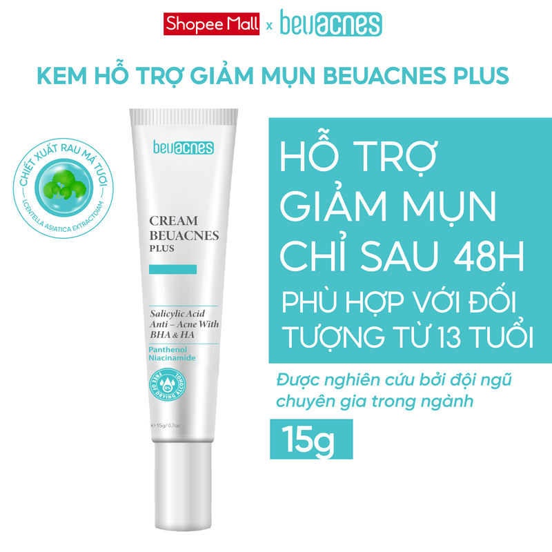 Ảnh Combo 2 kem giảm mụn nhanh 24h BEUACNES PLUS mụn trứng cá, chiết xuất rau má, hỗ trợ mờ thâm mụn 15g 1