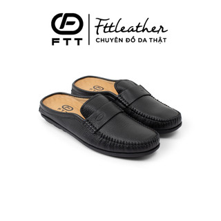 Giày sục nam da bò FTT Leather màu đen vân hạt đơn giản, thanh lịch, thoáng mát F234040