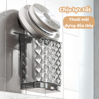 Ống Đựng Đũa Muỗng Treo Tường Cốc Hút, Không Khoan Đục, Có Khay Hứng Nước Chống Ẩm Mốc, Kệ Đựng Đồ Đa Năng Treo Tường