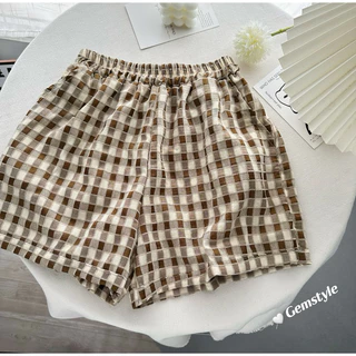 QUẦN SHORT đùi nữ KẺ Ô VUÔNG  form rộng basic chất thô mềm thoáng mát ( dưới 60kg)
