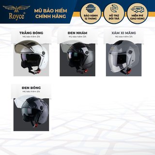 Mũ bảo hiểm 3/4 đầu Royce Helmet Xh01 có 2 kính cho nam nữ đi xe máy bảo hành 12 tháng