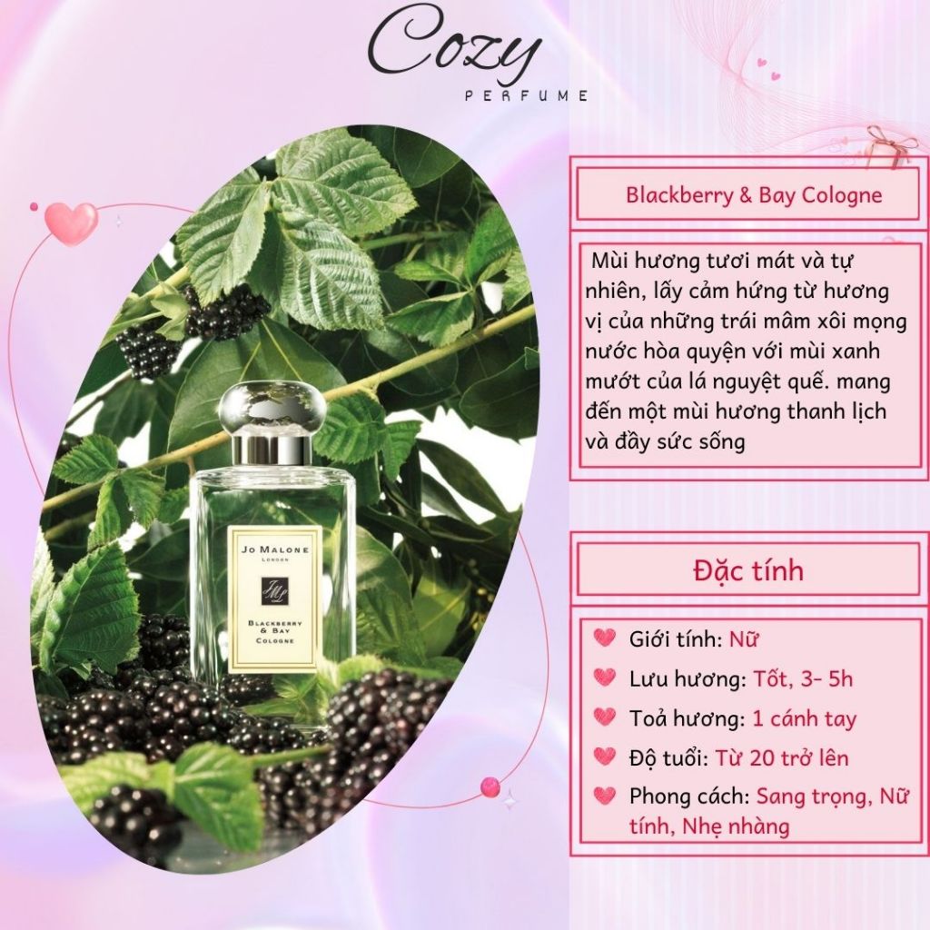 Nước hoa nữ Jo Malone Blackberry & Bay Chiết 5ml/10ml Hương thơm Sang trọng, Nữ tính - Cozy Perfume