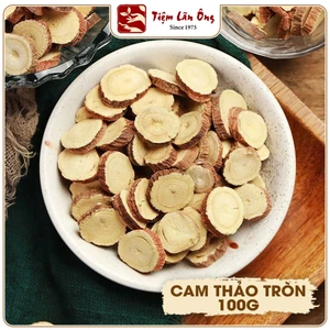 Cam thảo 100g, sấy khô, thái lát tròn, vị ngọt tự nhiên, giúp thanh nhiệt, giảm ho, tiêu đờm