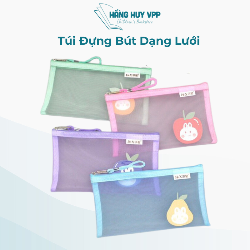 combo 5 Túi đựng bút dạng lưới nhiều mẫu xinh xắn, cute màu sắc tươi tắn, khóa kéo đóng mở dễ dàng