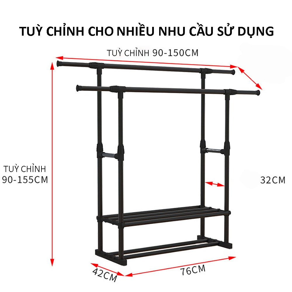 Giá treo quần áo, giá phơi đồ cao cấp, chất liệu thép phủ sơn tĩnh điện, chịu tải tốt đa năng, tiện lợi
