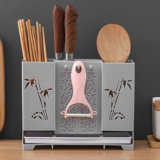 Ống Đựng Dao Đũa Muỗng Dán Tường, Để Bàn Nhà Bếp Họa Tiết Cây Trúc,Khay Kệ Để Đồ Treo Tường Đa Năng