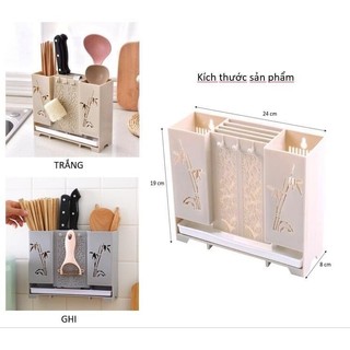 Ống Đựng Dao Đũa Muỗng Dán Tường, Để Bàn Nhà Bếp Họa Tiết Cây Trúc,Khay Kệ Để Đồ Treo Tường Đa Năng