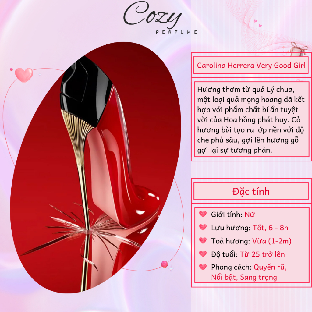 Nước hoa nữ Very Good Girl (đỏ) Chiết 5ml/10ml Hương thơm Quyến rũ - Cozy Perfume