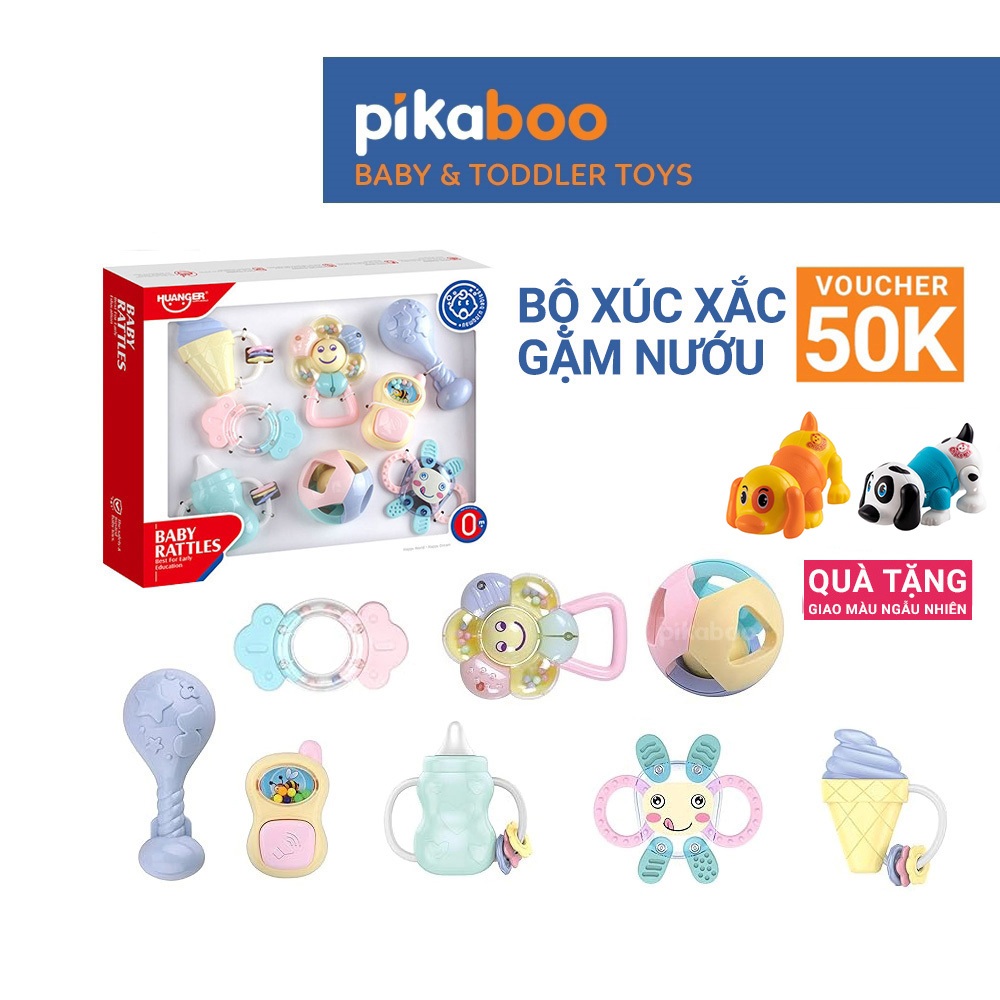 Ảnh Bộ xúc xắc gặm nướu cao cấp 8 món Pikaboo, xúc xắc kết hợp silicone mềm cao cấp an toàn cho bé 1