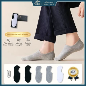 Tất vớ lười nam nữ chất liệu cotton giảm mùi hôi cao cấp, 1 hộp 5 đôi có cao su chống tụt - Ekiu Shop