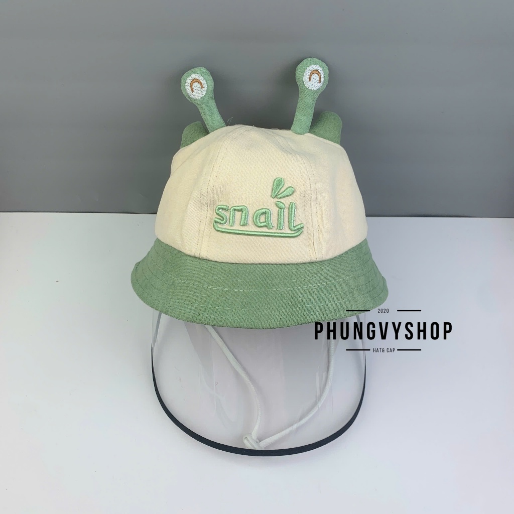 BÉ Dưới 2 Tuổi_Mũ chống giọt bắn chắn gió bụi mưa bucket tai bèo vành phungvyshop-nón / Bo "KIẾNG" SNAIL/