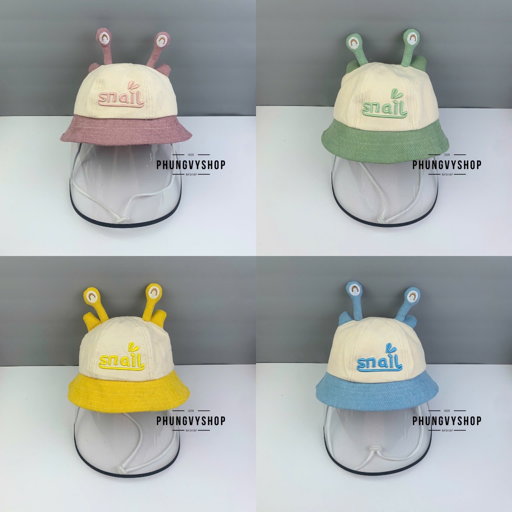 BÉ Dưới 2 Tuổi_Mũ chống giọt bắn chắn gió bụi mưa bucket tai bèo vành phungvyshop-nón / Bo "KIẾNG" SNAIL/