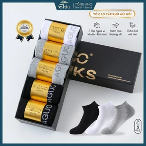 Tất vớ nam nử cổ ngắn chất liệu cotton công nghệ giảm mùi hôi, 1 hộp 5 đôi cao cấp - Ekiu Shop