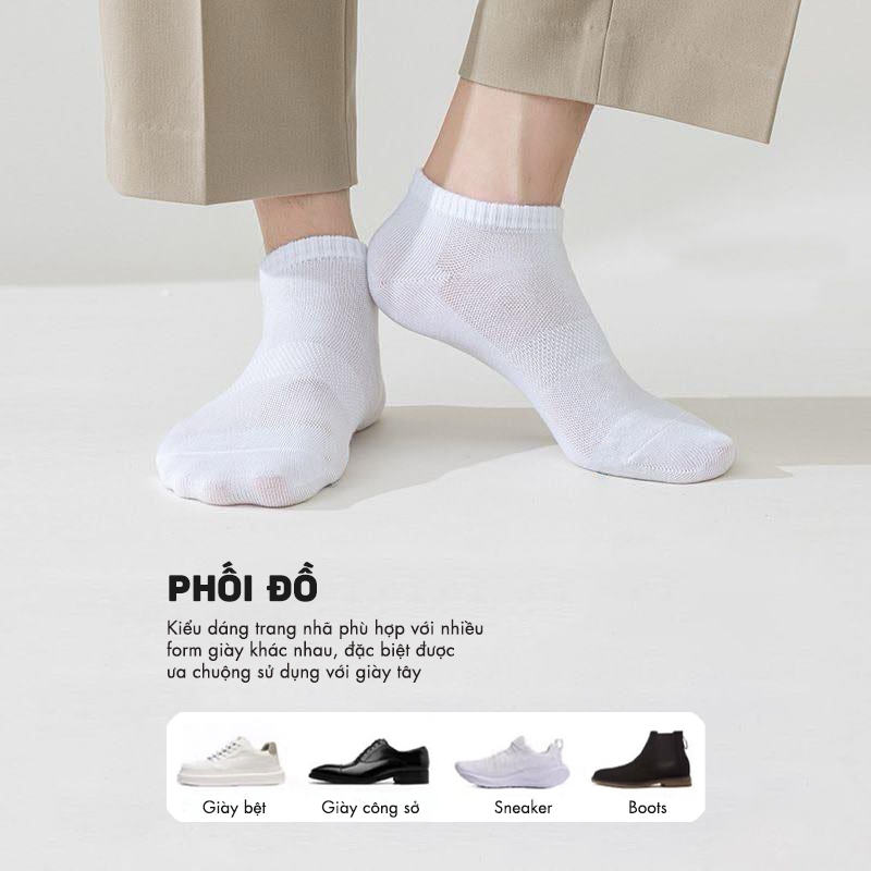 Tất vớ nam nử cổ ngắn chất liệu cotton công nghệ giảm mùi hôi, 1 hộp 5 đôi cao cấp - Ekiu Shop