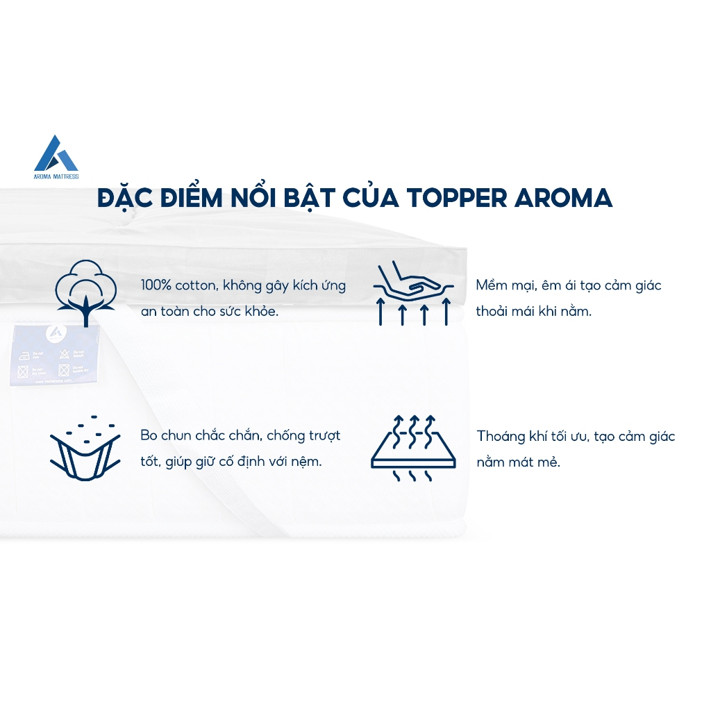 Ảnh Nệm Topper Aroma, Bồng Bềnh, Êm Ái, Bảo Vệ Nệm, Chính Hãng Aroma, Tăng Độ Êm Ái Cho Nệm 4