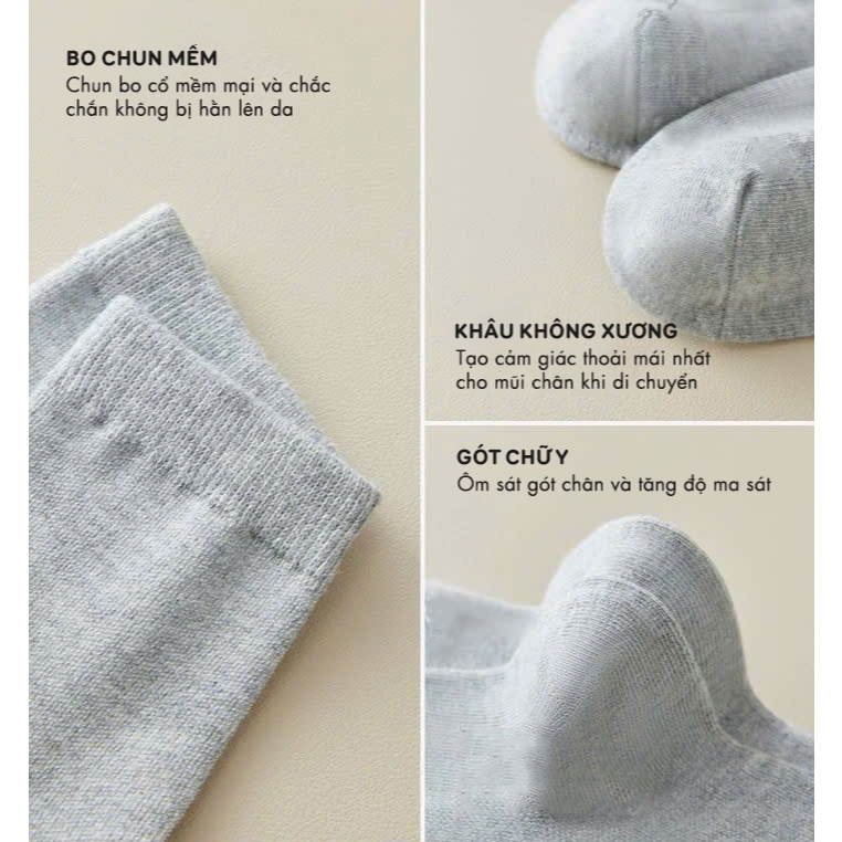 Tất vớ nam nữ cổ cao chất liệu cotton cao cấp giảm mùi hôi, combo 1 hộp 5 đôi - Ekiu Shop