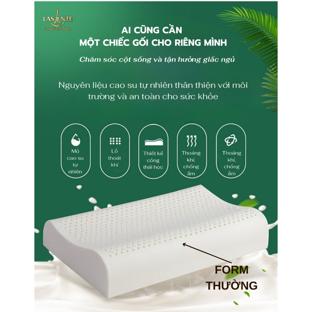 Ảnh Gối Cao Su Cỡ Nhỏ 30x50x7 cm Thiết Kế Nâng Đỡ Cổ Vai Gáy, Ngủ Sâu Hơn Kèm Vỏ Tencel 100s 2