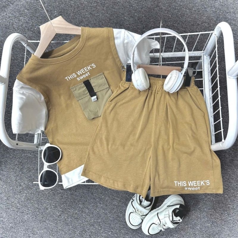 Bộ quần áo cotton bé trai 18-45kg set đồ mùa hè trẻ em hàng QC cao cấp Q040