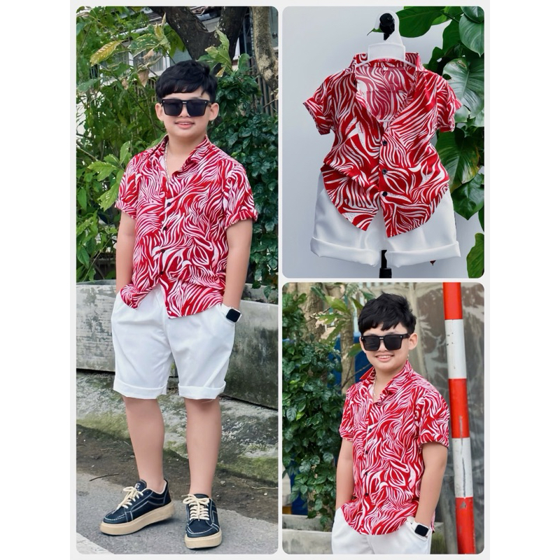 set sơmi hoạ tiết đỏ TONI BRAND cho bé trai