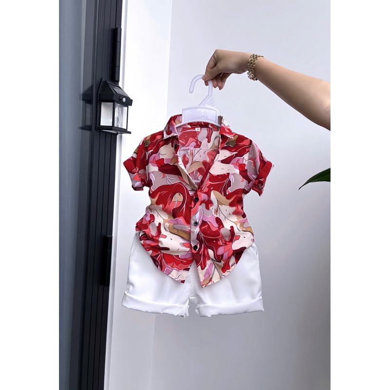 set sơmi hoạ tiết đỏ thiết kế cho bé trai 10kg-52kg TONI BRAND hoạ tiết đỏ