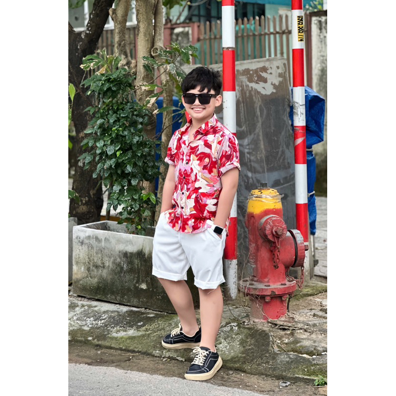 set sơmi hoạ tiết đỏ thiết kế cho bé trai 10kg-52kg TONI BRAND hoạ tiết đỏ