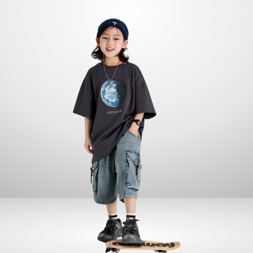 Áo Thun Ngắn Tay Mùa Hè Cho Bé Trai, Bé Gái In Hình Năng Động, Cổ Tròn B661 | JJ Kids Fashion
