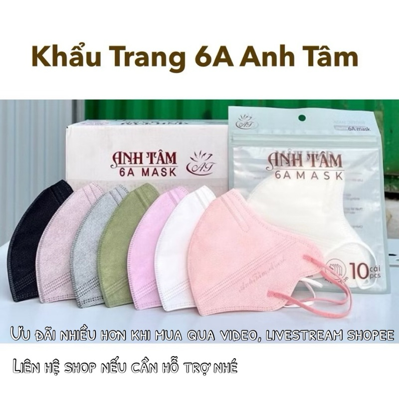 Thùng 50-100-200 chiếc khẩu trang 6A Anh Tâm Kháng Khuẩn, 4 lớp, Chống bụi mịn, chống nắng