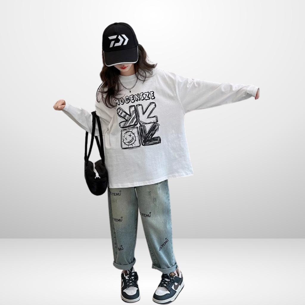 Áo Thun Dài Tay Xuân Thu Cho Bé Trai, Bé Gái In Hình Năng Động, Cổ Tròn | JJ Kids Fashion