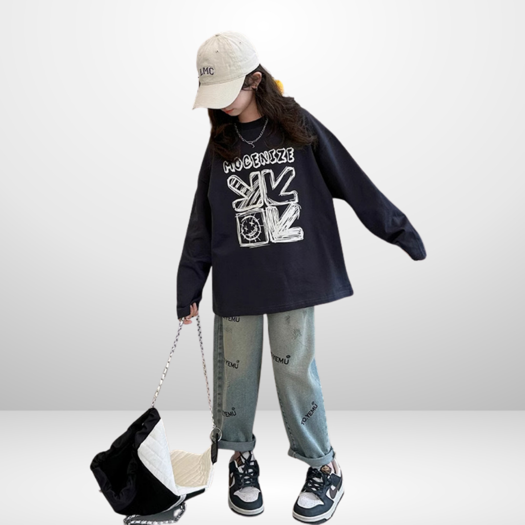 Áo Thun Dài Tay Xuân Thu Cho Bé Trai, Bé Gái In Hình Năng Động, Cổ Tròn | JJ Kids Fashion
