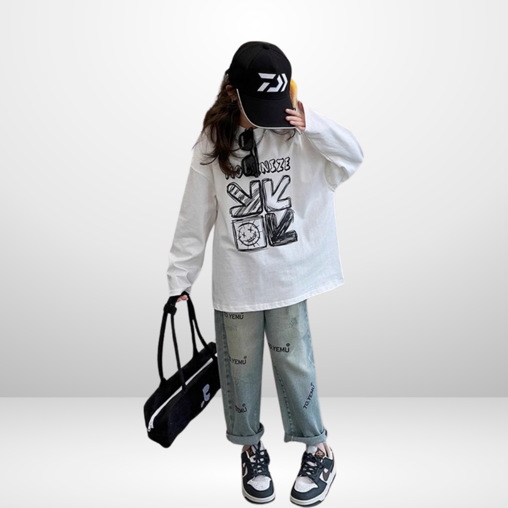 Áo Thun Dài Tay Xuân Thu Cho Bé Trai, Bé Gái In Hình Năng Động, Cổ Tròn | JJ Kids Fashion