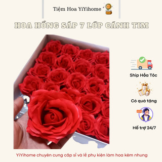 Hộp 25 Bông Hoa Sáp 7 Lớp Cánh Tim Hàng Đẹp Trang Trí Nhà Cửa Decor Phòng Diy Handmade YiYihome
