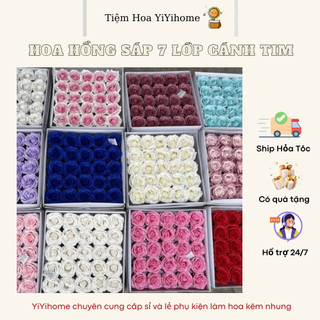 Hộp 25 Bông Hoa Sáp 7 Lớp Cánh Tim Hàng Đẹp Trang Trí Nhà Cửa Decor Phòng Diy Handmade YiYihome
