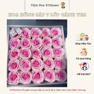 Hộp 25 Bông Hoa Sáp 7 Lớp Cánh Tim Hàng Đẹp Trang Trí Nhà Cửa Decor Phòng Diy Handmade YiYihome