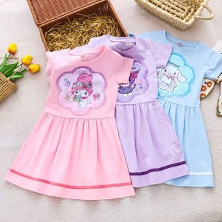 V19 Váy bé gái Kuromi Họa Tiết Đầm Bé Gái Tay Ngắn Đầm Công Chúa Cho Bé size 10-30kg