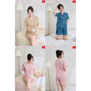 Bộ pijama lụa nữ CARDINA kiểu dáng quần đùi cổ bẻ trẻ trung 4PCN04