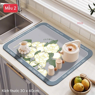 Thảm Thấm Hút Nước Nhanh Khô, Chất Liệu Da Nappa + Cao Su Chống Trượt, Thảm Lót Ly Tiện Dụng Cho Nhà