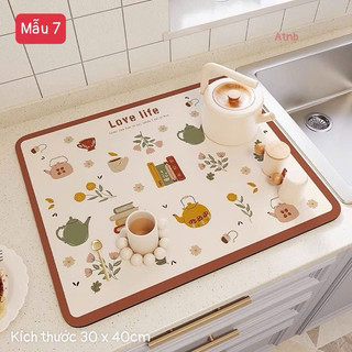 Thảm Thấm Hút Nước Nhanh Khô, Chất Liệu Da Nappa + Cao Su Chống Trượt, Thảm Lót Ly Tiện Dụng Cho Nhà
