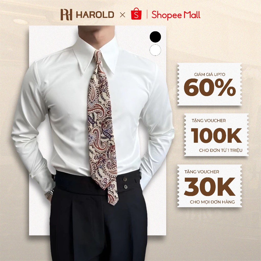 Áo Sơ Mi Nam Trắng Dài Tay Cao Cấp Harold Cổ Spearpoint Công Sở, Chống ...