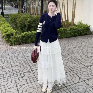 Chân Váy Midi Dáng Dài Viền Ren Chân Váy Dài 4 Tầng Dáng Xòe Cạp Chun Tiểu Thư Xinh Xắn Cakecat