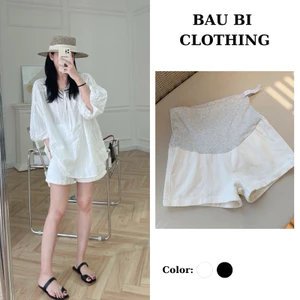 Quần Sooc Bầu Quần Đùi Bầu Chất Kaki Có Đáp Và Chun Diều Chỉnh Cao Cấp Baubiclothing